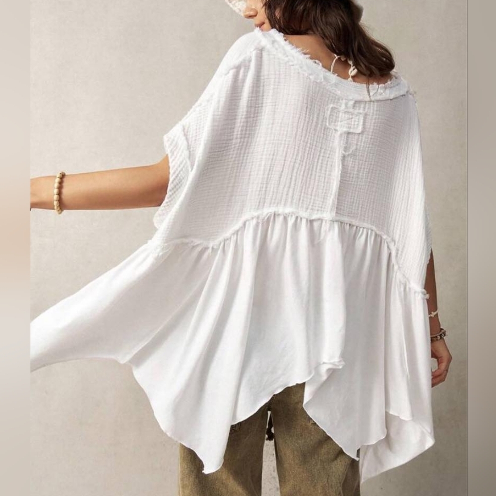 We The Free Nwot Boho Asymmetrical Hem Oversized Blouse Gauze Cotton Sz Small - Picture 3 of 15